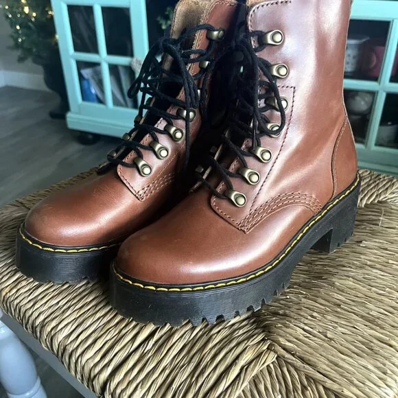 Dr. Martens Brown Leather Lace-Up Platform Boots - Picture 6 of 7